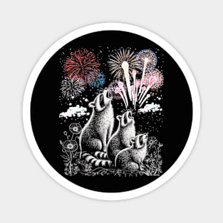 3 Racoon Fourth Of July Fireworks Funny Raccoon Head Howling Magnet